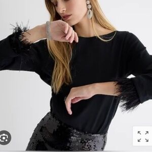 J. Crew NWT Feather Trim Long-sleeve Shirt - Black Size L